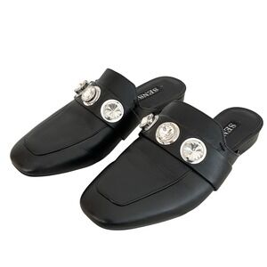 Senso Rio Black‎ Leather Crystal Embellished Mules Flats Womens 39/9 Slides